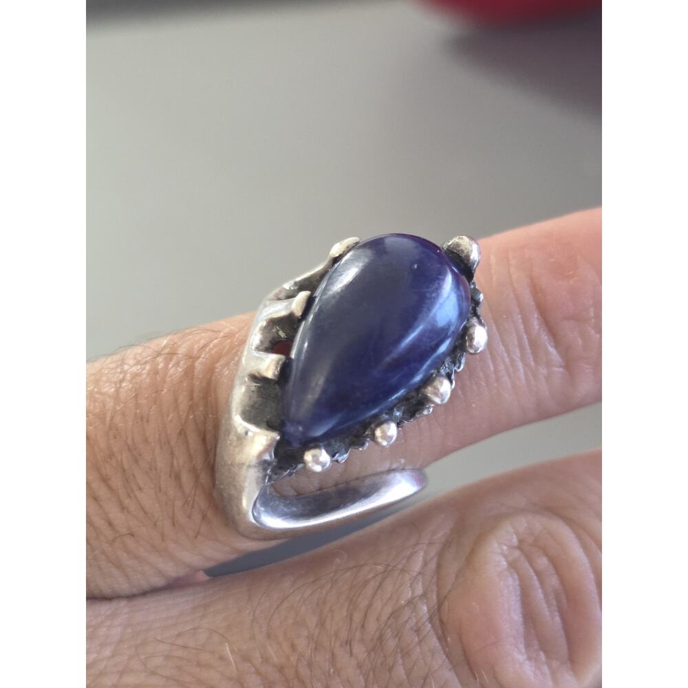 VINTAGE 950 STERLING SILVER HANDMADE HANDCRAFTED MODERNIST MEXICAN LAPIS...